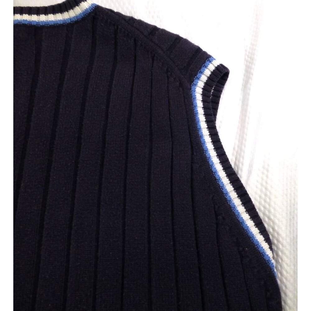 Brooks Brothers Pima Cotton Ribbed Sweater Vest Navy Blue White Trim Preppy Clas - Picture 5 of 6